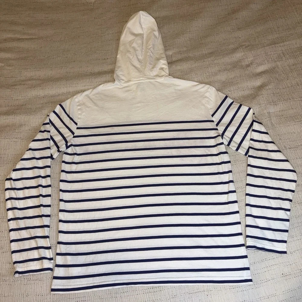 Polo Ralph Lauren Hooded Striped Shirt Mens Medium‎ White Blue Pony Logo Hoodie